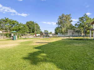 View of yard with a trampoline