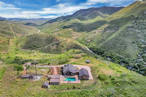 View of property location featuring a mountain backdrop and a pool