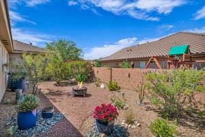 Fenced backyard featuring an outdoor fire pit