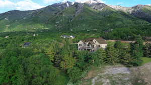 View of mountain background featuring a heavily wooded area