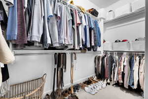 Walk in closet featuring carpet flooring