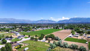 Drone / aerial view of a mountainous background