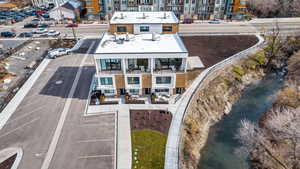 Bird's eye view of a nearby body of water