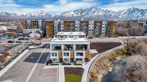 Drone / aerial view of a mountainous background
