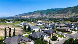 Aerial perspective of suburban area featuring mountains
