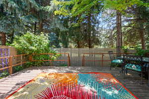 Deck with a fenced backyard