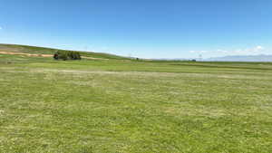 View of green lawn featuring a view of rural / pastoral area and a mountain view