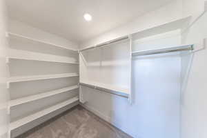 Walk in closet with carpet