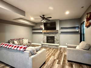 A great space off dining and kitchen with back yard  & deck access