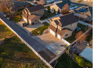 Aerial perspective of suburban area