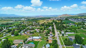 Aerial perspective of suburban area featuring mountains