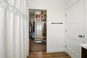 Spacious closet featuring dark wood-type flooring