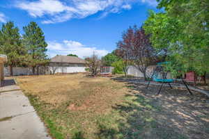 View of fenced backyard