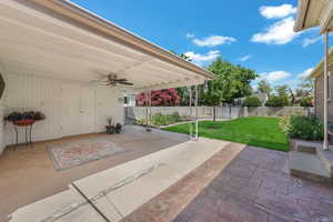 View of covered patio / terrace with ceiling fan