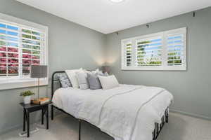 Bedroom featuring multiple windows and carpet flooring