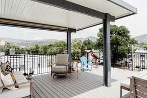 Wooden terrace with a mountain view