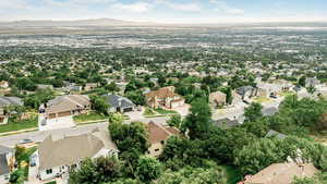 Aerial perspective of suburban area with mountains