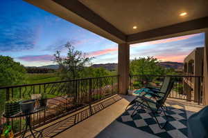Balcony featuring a mountain view