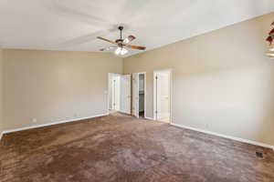 Unfurnished bedroom with carpet floors and ceiling fan
