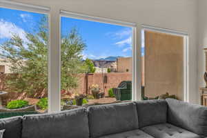 Living room with a mountain view