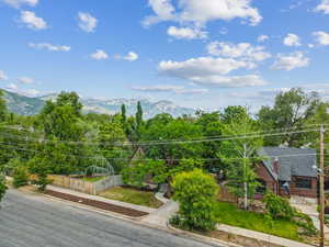 View of yard featuring a garden and a mountain view