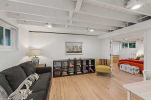Living room featuring wood finished floors