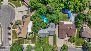 Drone / aerial view of a pool area