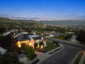 Aerial view at dusk of a mountain view