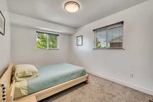 Carpeted bedroom with baseboards
