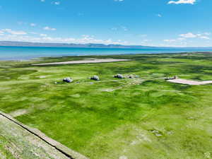 Aerial view of a water and mountain view