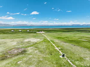 Bird's eye view of a water and mountain view