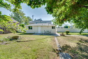 Back of house featuring a fenced backyard, a patio area, and stucco siding