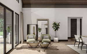 Living area featuring wood finished floors and baseboards