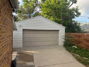 View of detached garage
