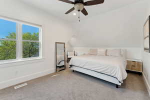Primary bedroom featuring carpet floors with double closets