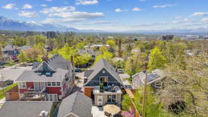 Bird's eye view of the backyard & mountainous background