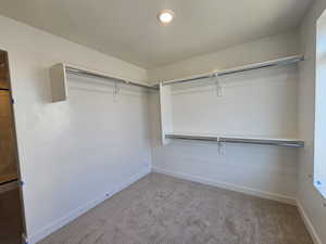 Walk in closet with carpet
