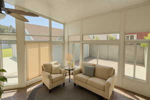 Digitally Staged: Sunroom with brick patterned flooring