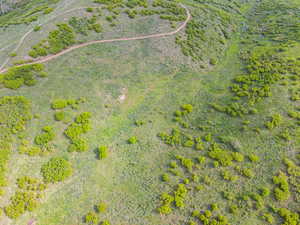 Aerial view of sparsely populated area with a desert landscape