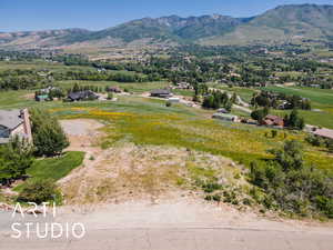 Aerial view of a mountainous background