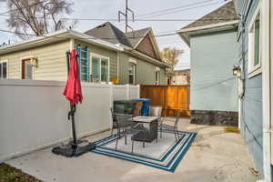 View of patio / terrace with a fire pit
