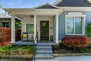 Property entrance with a porch