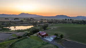 View of mountain background with a large body of water