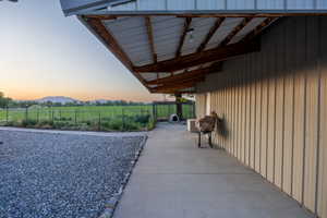 View of patio with a mountain view, a rural view,