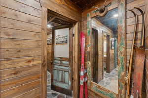 Corridor with wood walls