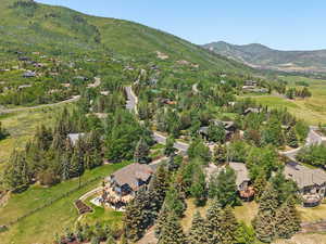 Bird's eye view of a mountainous background