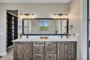 Full bath featuring double vanity