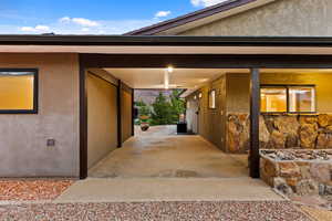 View of home's exterior with stucco siding
