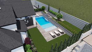 View of swimming pool with a patio area