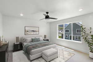 Bedroom featuring recessed lighting and a ceiling fan
